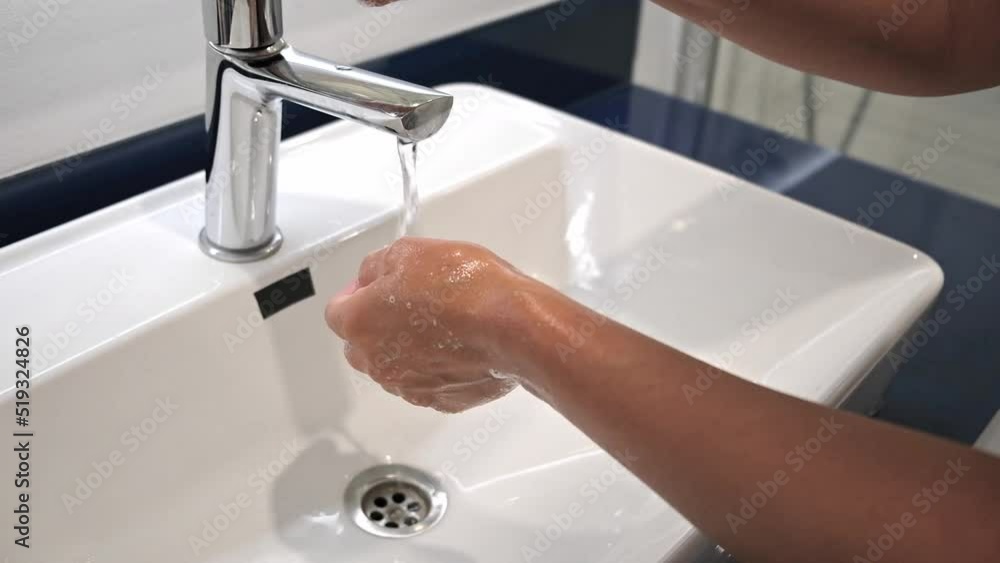 Washing hands rubbing with soap voman for corona virus prevention, hygiene to stop spreading covid omicron Washing hands rubbing with soap voman for corona virus prevention, hygiene to stop spreading covid omicron