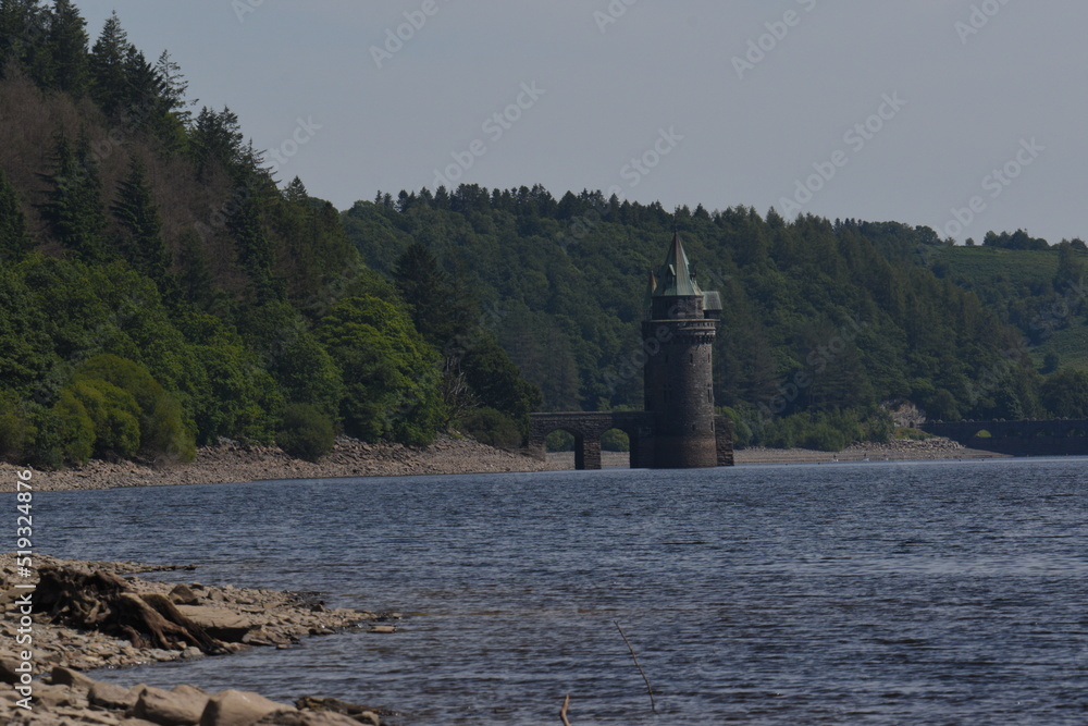 the tower in the middle of lake Vyrnwy in wales