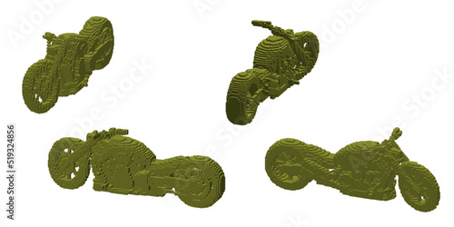 Motorcycle made from cubes. Voxel motorbike. 3d Vector illustration. Dimetric projection.