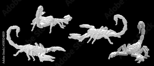 Scorpion made from cubes. Voxel art. Futuristic concept. 3d Vector illustration. Dimetric projection.