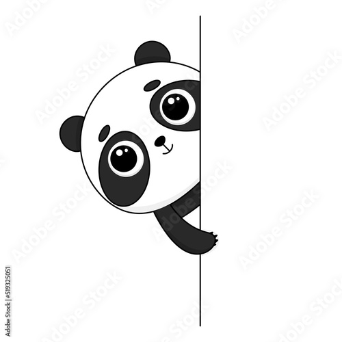 Cute cartoon panda peeking around the corner. Vector illustration
