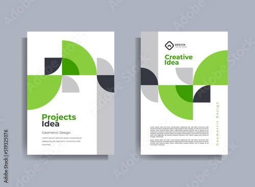 Flyer brochure design template business cover geometric theme circles green color