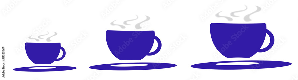 three different sizes of hot beverages icon, blue three different sizes of hot beverages icon, blue