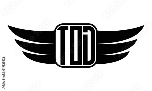 TOD three Letter wing minimalist creative concept icon eagle symbol professional black and white logo design, Vector template