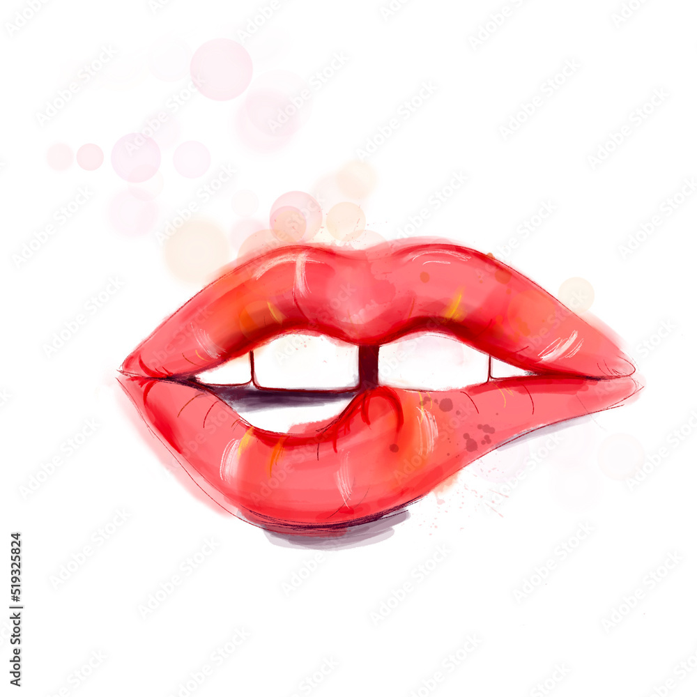 Obraz premium Sexy lips print. Sexy lips. Stock illustration colorful watercolor glamour fashion beauty women. Pink female lips.