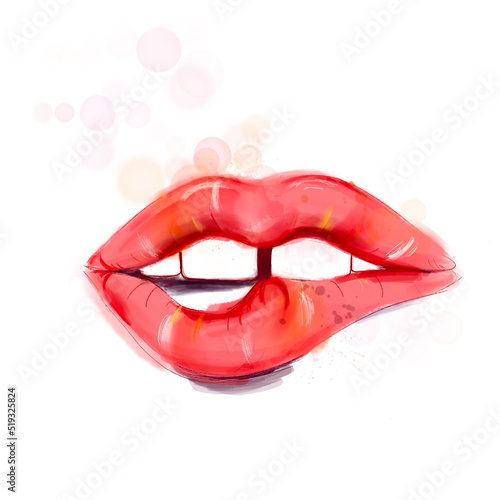 Sexy lips print. Sexy lips. Stock illustration colorful watercolor glamour fashion beauty women. Pink female lips.
