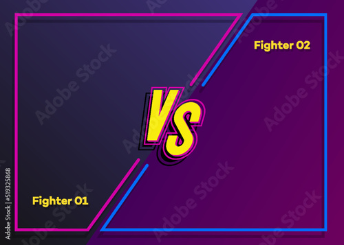 Versus background neon style with frame and vs sign for sport banner, competition, contest, match game, announcement of two fighters, battle. VS concept. Vector 10 eps