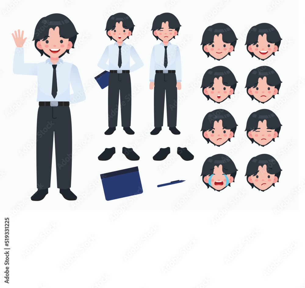 Character Asian student in University uniform. Thai student. Vector. illustration. Character Asian student in University uniform. Thai student. Vector. illustration.
