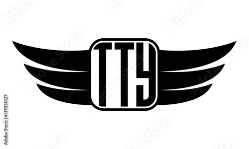 TTY three Letter wing minimalist creative concept icon eagle symbol professional black and white logo design, Vector template