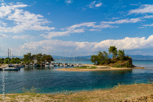 Nea Potidea, Greece, July 10, 2022. Port of the village of Nea Potidea or Nea Poteidea in Kassandra peninsula, Chalkidiki, Greece photo