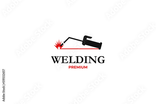 Flat illustration welding torch logo design. Welder tool with spark vector design. Welding work logotype