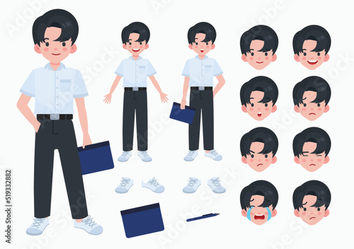 Character Asian student in University uniform. Thai student.