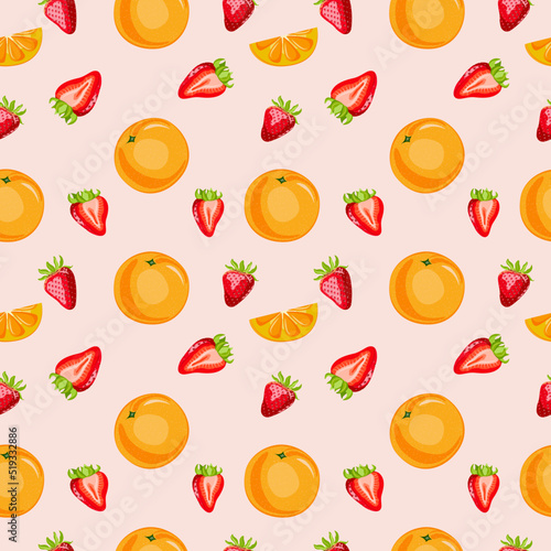 Fototapeta Naklejka Na Ścianę i Meble -  Seamless pattern with oranges and strawberries.