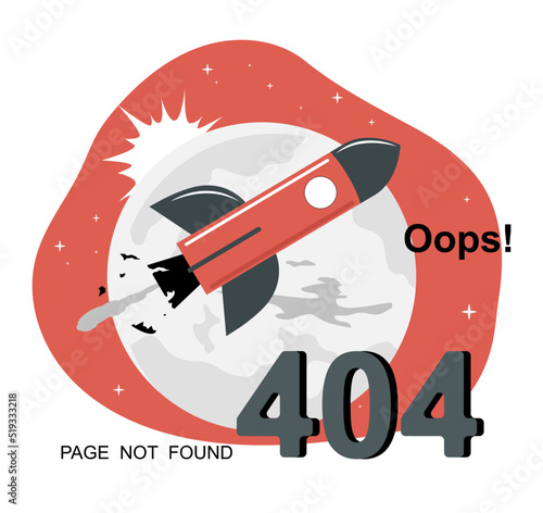 404 error concept with space rocket and planet. Vector illustration.