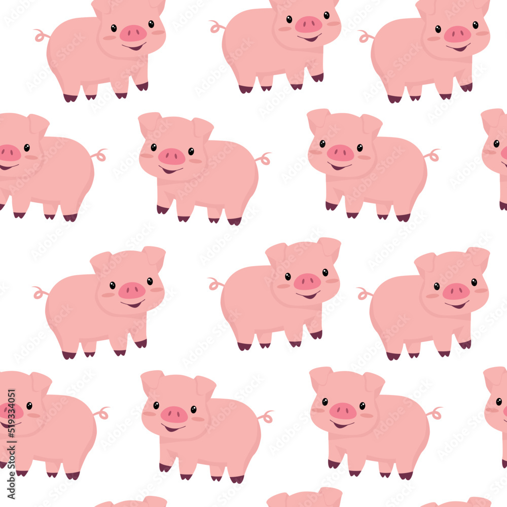 Seamless pattern with cute pink pigs.