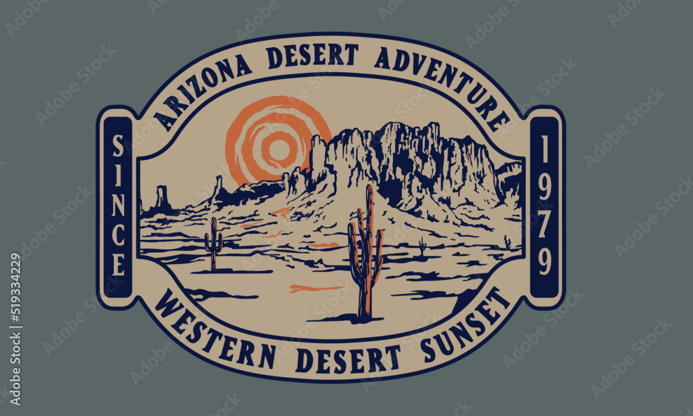 Obraz premium western desert vintage typography design with arizona landscape