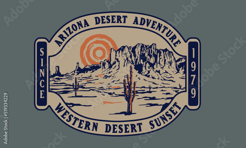 western desert vintage typography design with arizona landscape