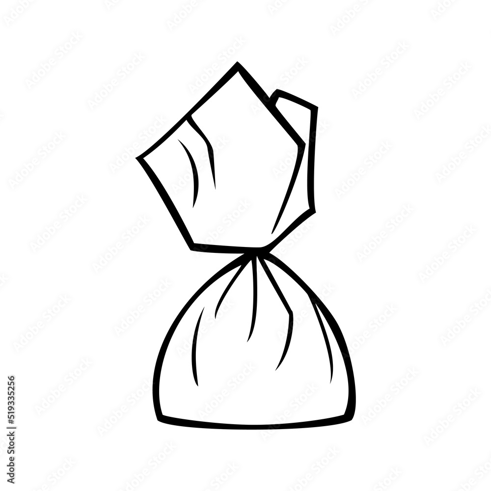 Delicious triangular candy in a paper wrapper, Monochrome picture, vector illustration Delicious triangular candy in a paper wrapper, Monochrome picture, vector illustration