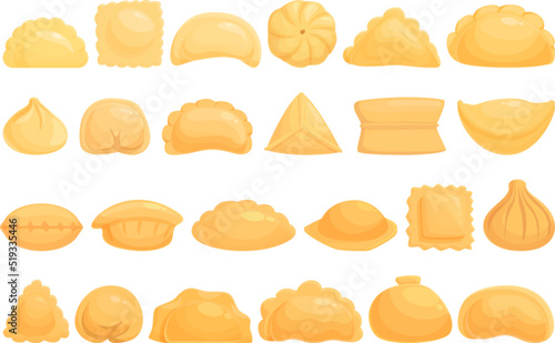 Dumplings icons set cartoon vector. Wonton pelmeni. Ravioli food