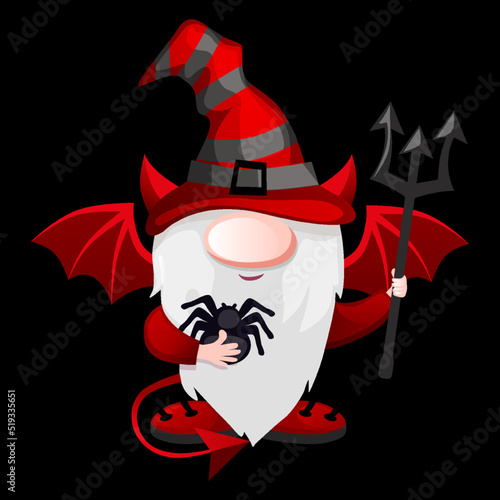 Cartoon Devil Gnome with with the devils trident. Halloween leprechaun character