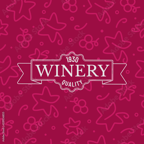 Seamless pattern with icons of vineyard leaves and bunch of grapes