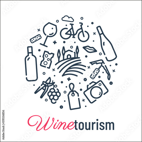 circle with icons of wine and wine tourism