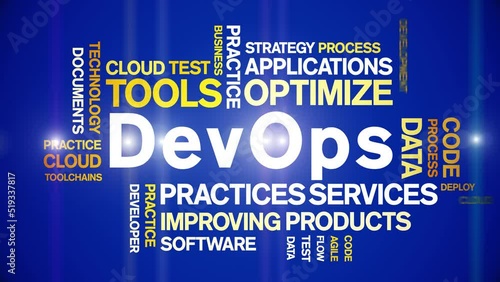 DevOps animated tag word cloud;text design animation kinetic typography seamless loop. photo