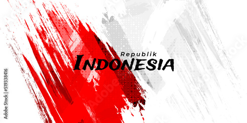 Indonesia Flag with Brush Concept. Happy Indonesian Independence Day. Flag of Indonesia in Grunge Style