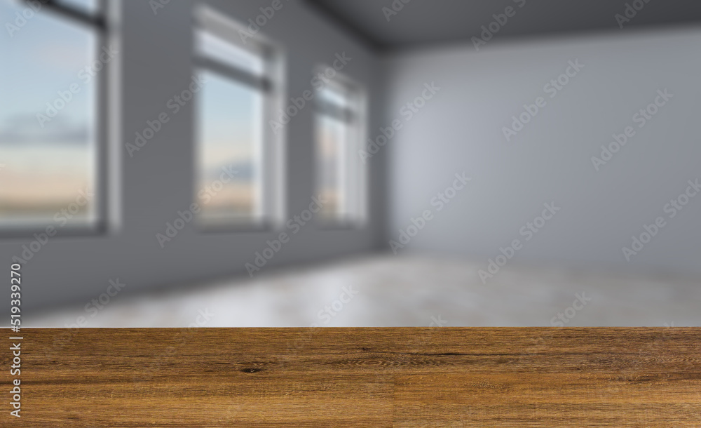 Fototapeta premium Open space office interior with like conference room. Mockup. 3D. Background with empty table. Flooring.