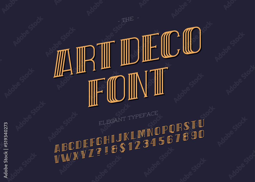 Vector art deco typeface. Retro font for party poster, printing on