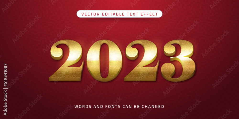 2023 gold editable text effect on red background