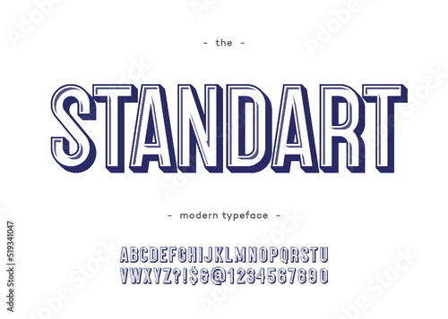 Vector bold standart font modern typography for industrial, decoration, logo, poster, t shirt, book, card, sale banner, printing on fabric. Cool 3d typeface. Trendy alphabet. 10 eps