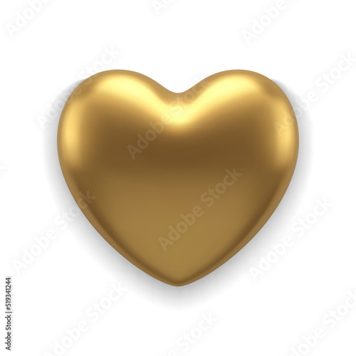 Cute golden heart shape 3d realistic vector illustration