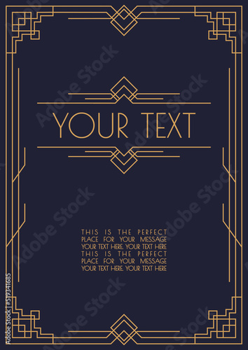 invitation template art deco and arabic style with frame line gold color style for wedding, banner, greeting card, menu restaurant, cafe, shop. Vector Illustration 10 eps