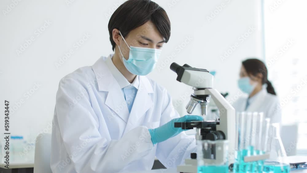 顕微鏡を覗く研究者 顕微鏡を覗く研究者
