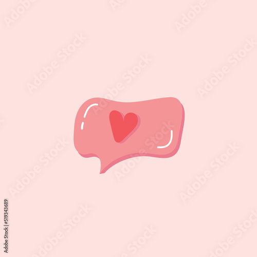 Speech bubble with heart icon. Social network and mobile device concept. Happy Valentine's day, romance simple love symbol, icon. Greeting card design for web, email, social media, mobile app, banner