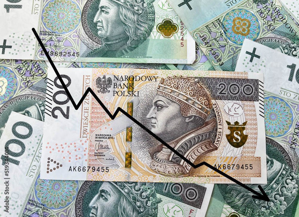 the-background-of-banknotes-in-one-hundred-zlotys-with-a-graph-of-the