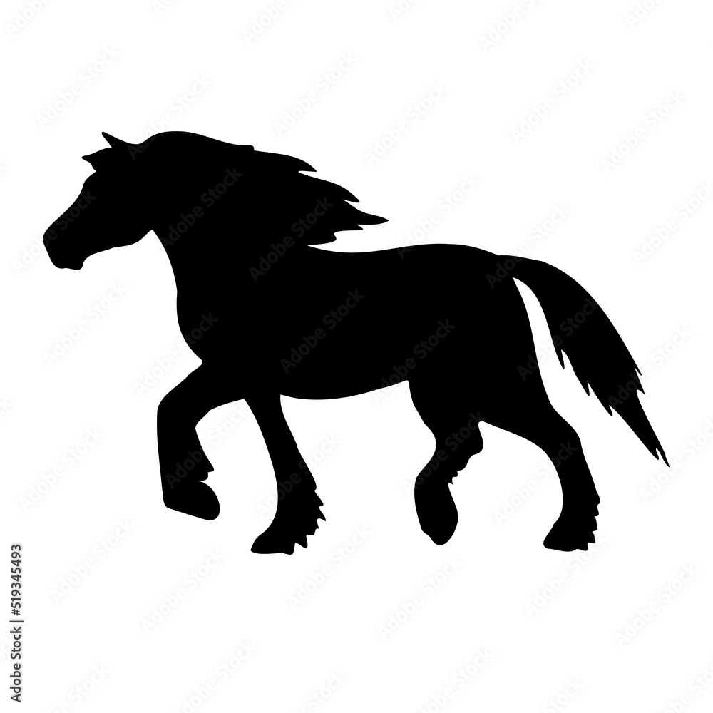 Vector hand drawn gypsy horse silhouette isolated on white background