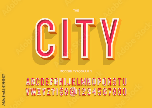 City modern typeface 3d typography colorful style for party poster, t shirt, promotion, kids book, greeting card, sale banner, printing on fabric, decoration, stamp. Cool font. Trendy alphabet 10 eps