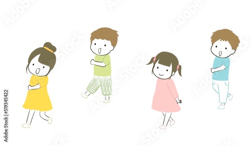 楽しそうに走る子ども達(横向き・左向き)
