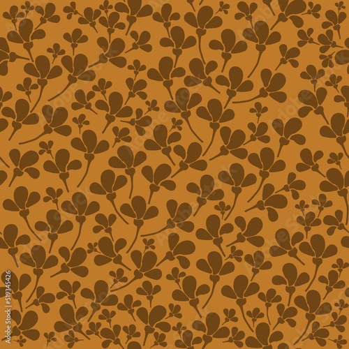 Simple vintage pattern. brown flowers. mustard background. Fashionable print for textiles and wallpaper.