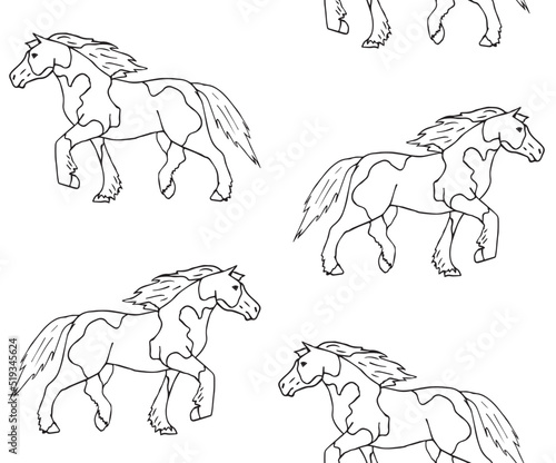Vector seamless pattern of hand drawn doodle sketch gypsy horse isolated on white background