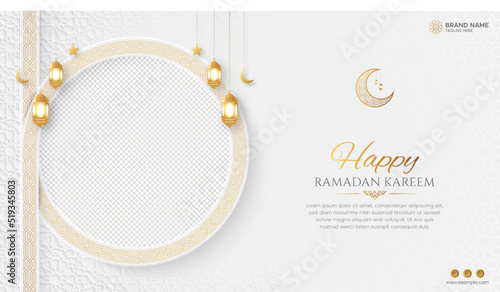 Ramadan Kareem Golden Luxury Social Media Post with Arabic Style Pattern and Copy Space for Photo