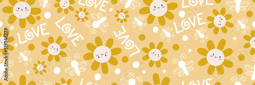 Cute sunflower love kiss doodle long pattern