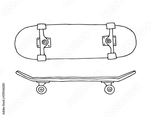 Vector hand drawn doodle sketch skateboard isolated on white background