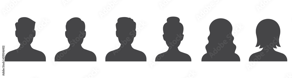 Avatar icons. Man head silhouette. Woman head silhouette. People silhouette vector