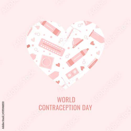 Square card World Contraception Day in flat style. Contraception. Birth control methods. Template for a social media post. Vector