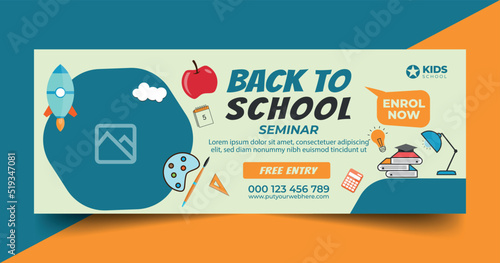 Back To School Social Media Cover Page Design Template, Promotion, Education Advertisement. Education Facebook Cover Page. School Admission Web Banner Template.
