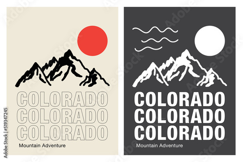 Hand Drawn Colorado Mountain Poster. Editable vector 
