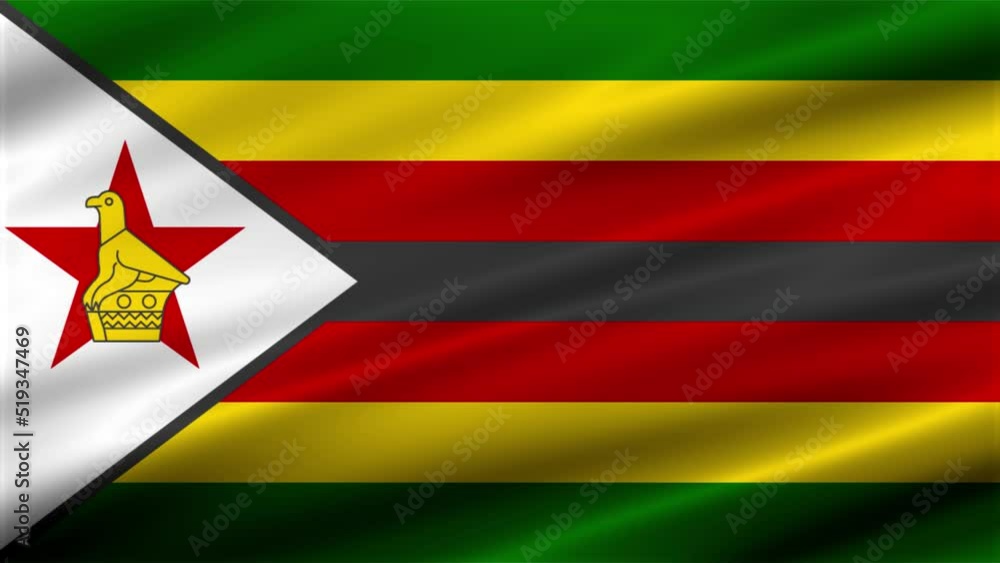 Texture background with a waving flag of Zimbabwe on a fabric. Flag video for design and advertising. 3D-Illustration. 3D-rendering Texture background with a waving flag of Zimbabwe on a fabric. Flag video for design and advertising. 3D-Illustration. 3D-rendering